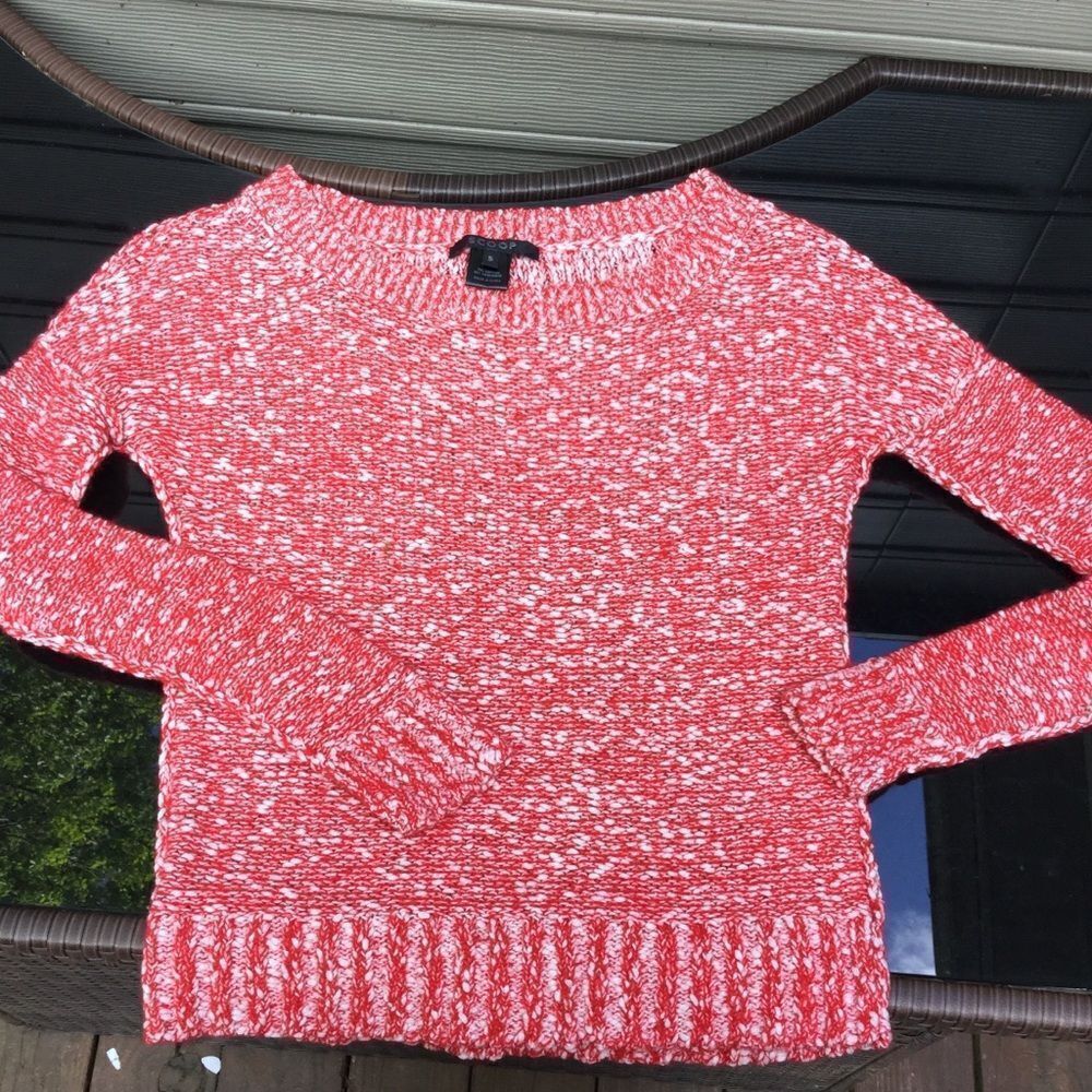 SCOOP NYC Red White Woven Cotton Cashmere Sweater